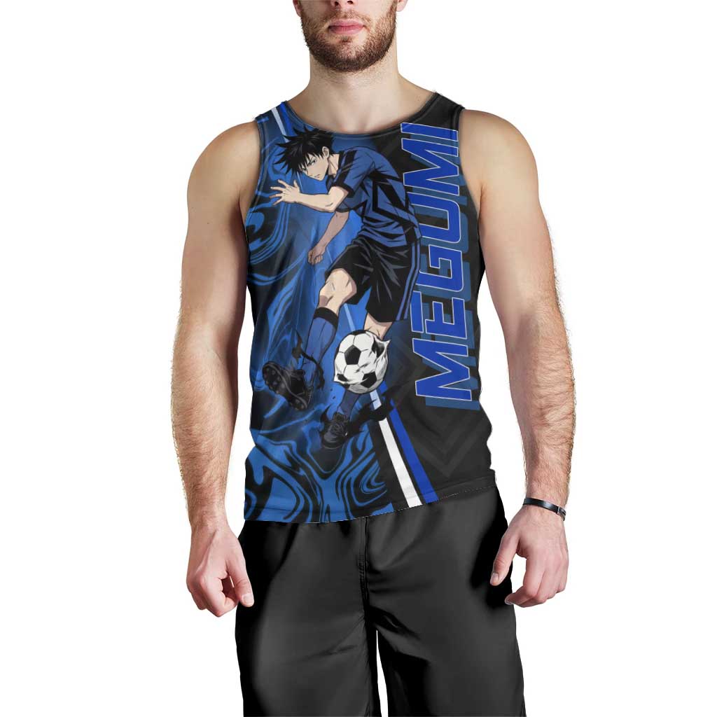 Custom Megumi Fushiguro Jujutsu Kaisen Men Tank Top Blue Flames Soccer Theme Anime