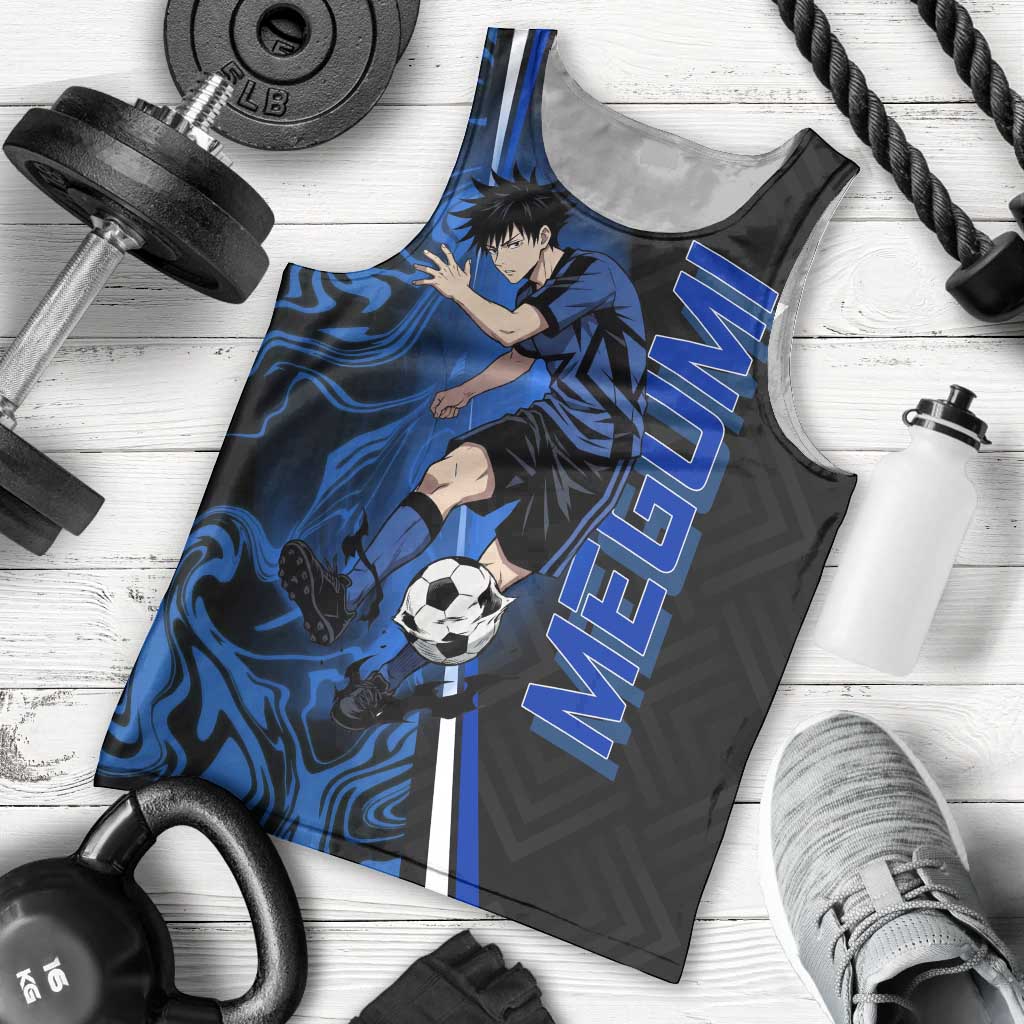 Custom Megumi Fushiguro Jujutsu Kaisen Men Tank Top Blue Flames Soccer Theme Anime