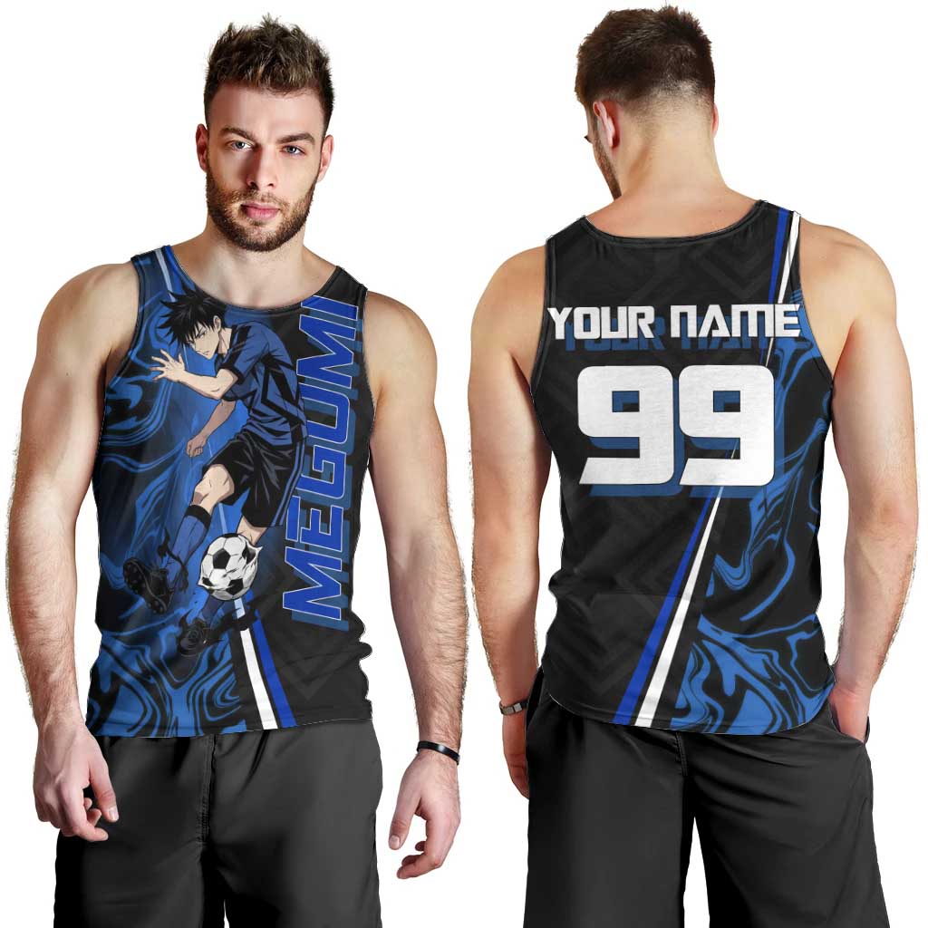 Custom Megumi Fushiguro Jujutsu Kaisen Men Tank Top Blue Flames Soccer Theme Anime