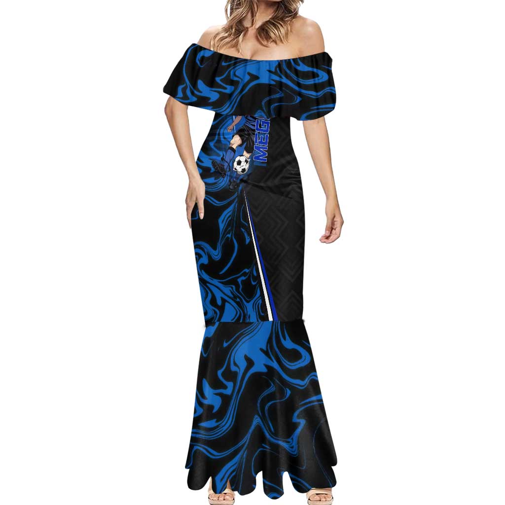 Custom Megumi Fushiguro Jujutsu Kaisen Mermaid Dress Blue Flames Soccer Theme Anime