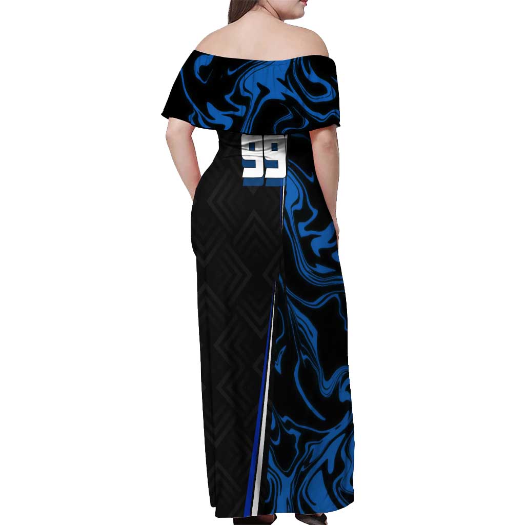 Custom Megumi Fushiguro Jujutsu Kaisen Off Shoulder Maxi Dress Blue Flames Soccer Theme Anime