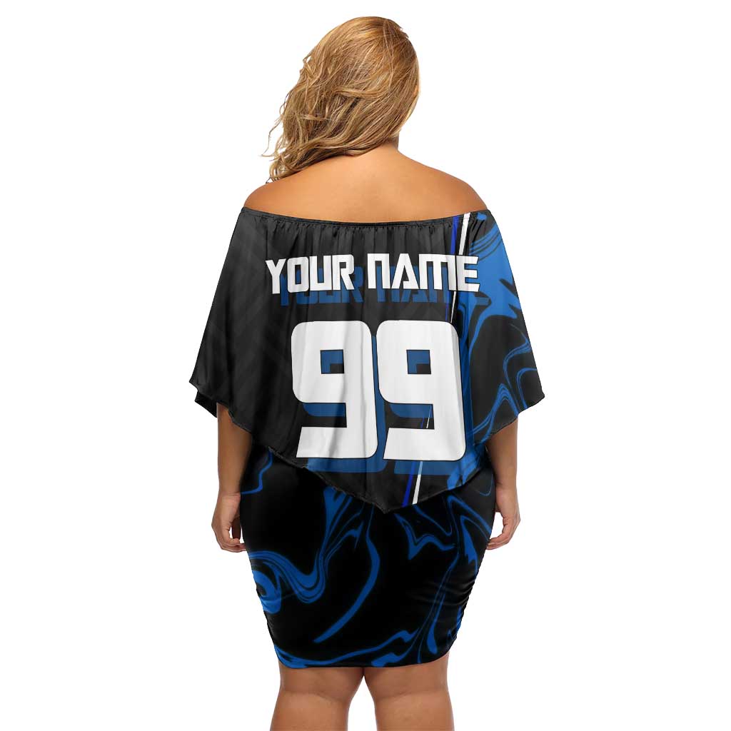 Custom Megumi Fushiguro Jujutsu Kaisen Off Shoulder Short Dress Blue Flames Soccer Theme Anime