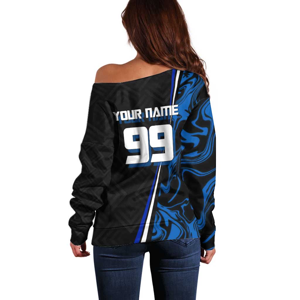 Custom Megumi Fushiguro Jujutsu Kaisen Off Shoulder Sweater Blue Flames Soccer Theme Anime