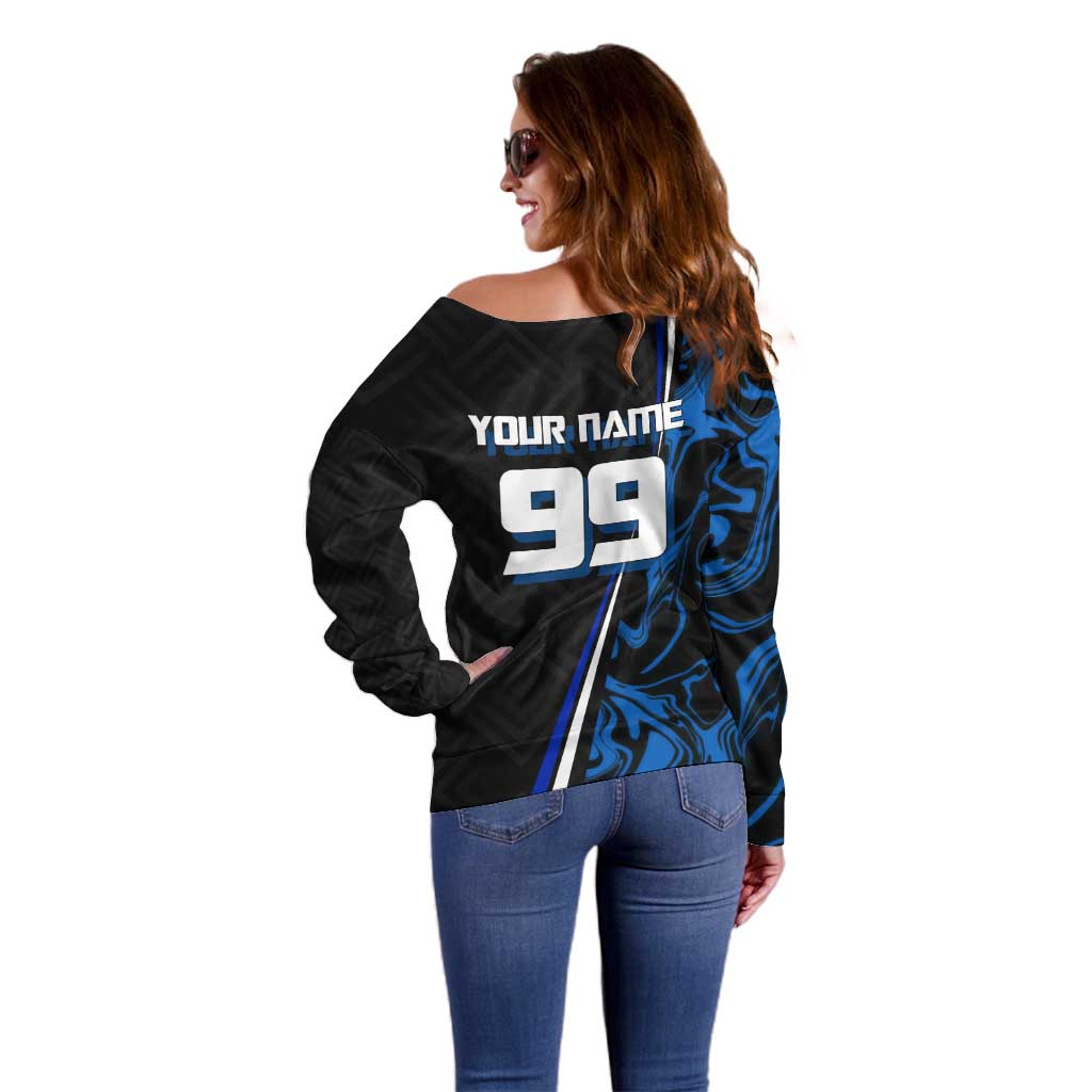 Custom Megumi Fushiguro Jujutsu Kaisen Off Shoulder Sweater Blue Flames Soccer Theme Anime