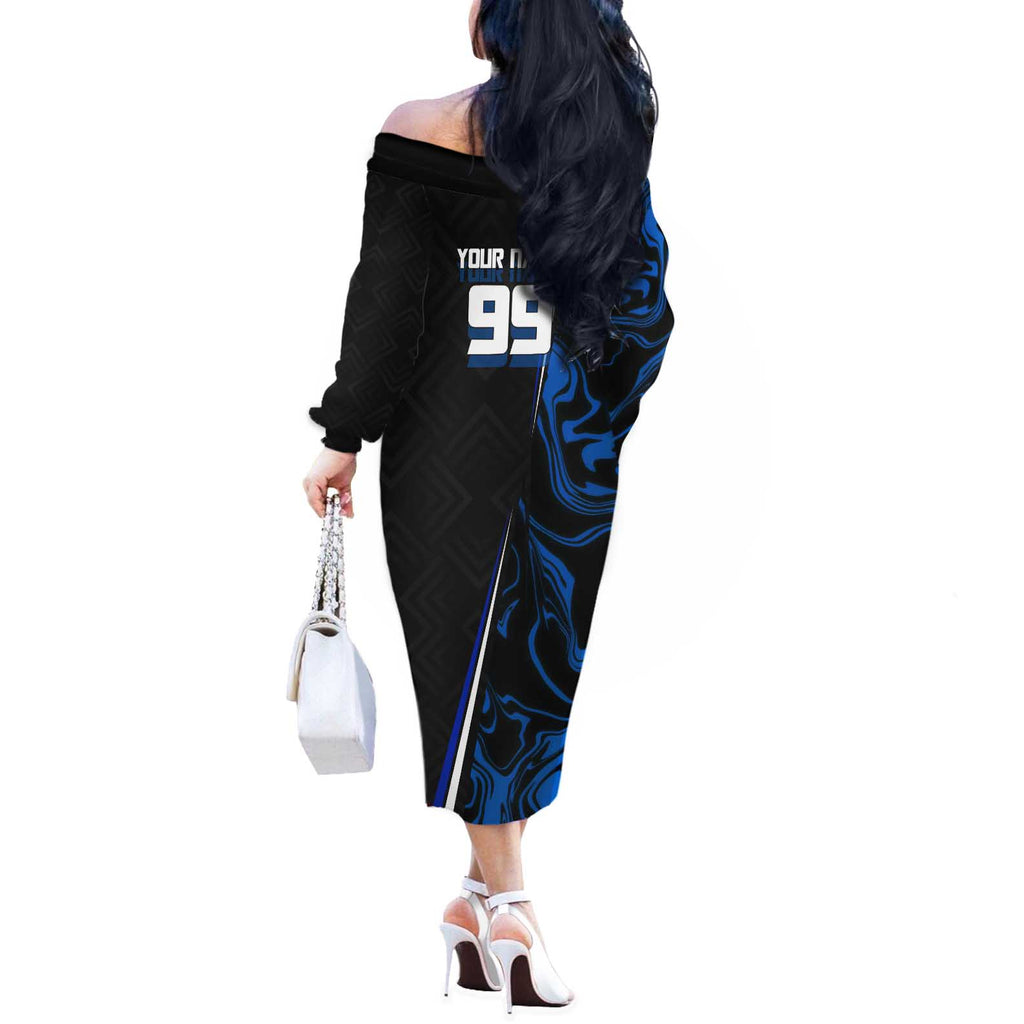 Custom Megumi Fushiguro Jujutsu Kaisen Off The Shoulder Long Sleeve Dress Blue Flames Soccer Theme Anime