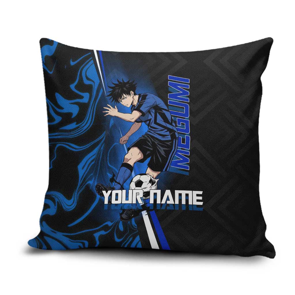 Custom Megumi Fushiguro Jujutsu Kaisen Pillow Cover Blue Flames Soccer Theme Anime