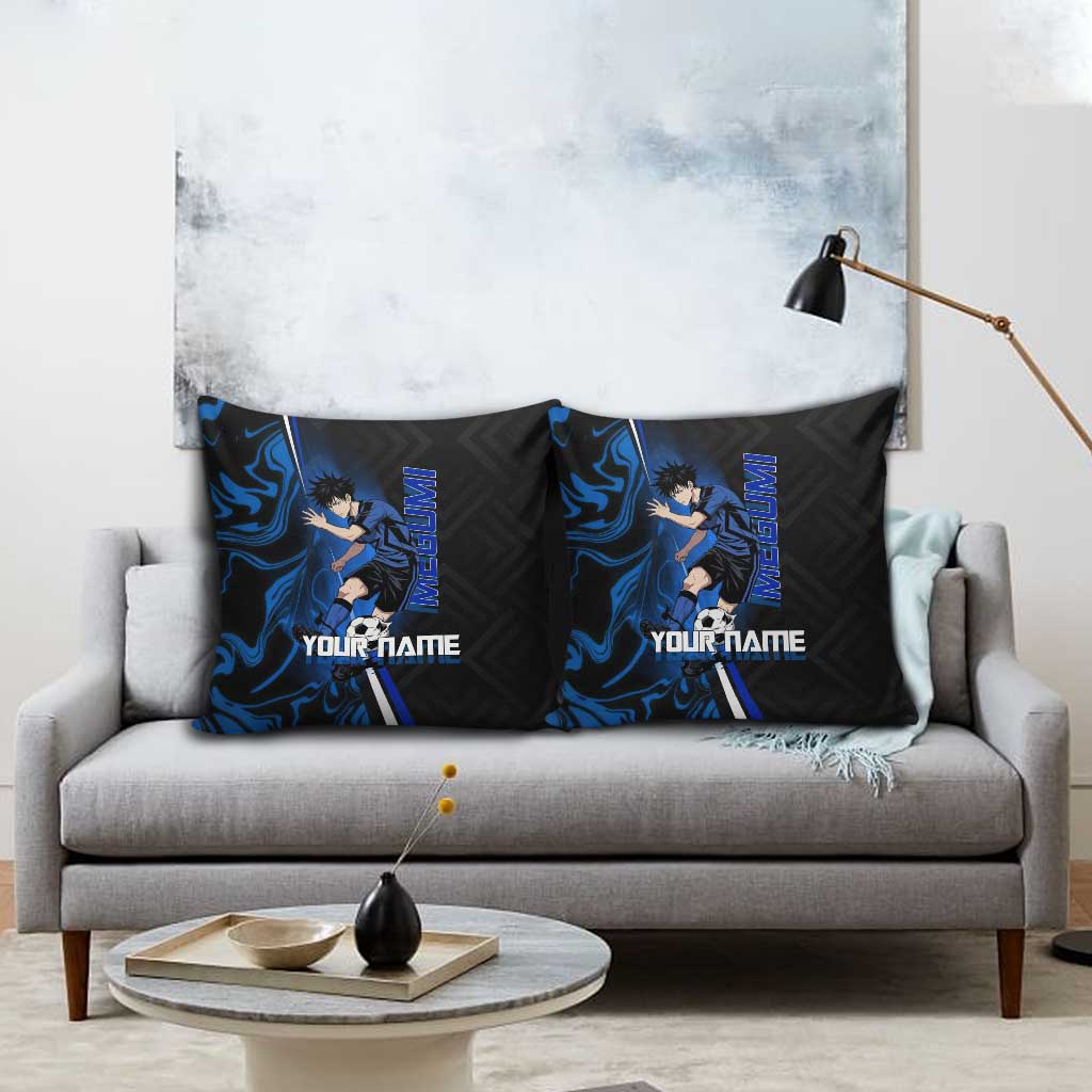 Custom Megumi Fushiguro Jujutsu Kaisen Pillow Cover Blue Flames Soccer Theme Anime