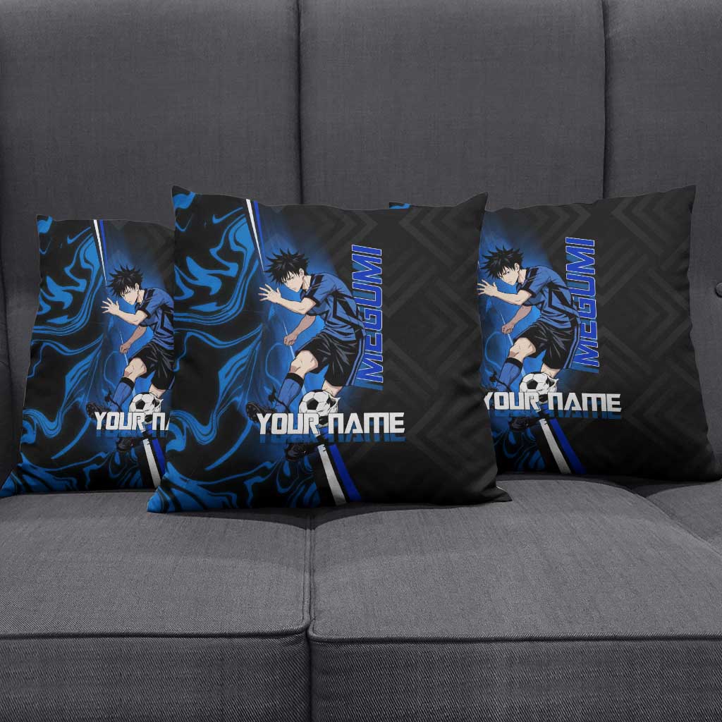 Custom Megumi Fushiguro Jujutsu Kaisen Pillow Cover Blue Flames Soccer Theme Anime