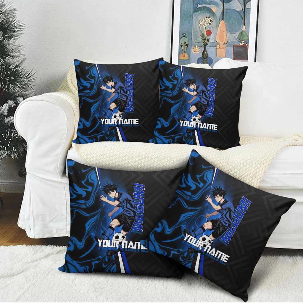 Custom Megumi Fushiguro Jujutsu Kaisen Pillow Cover Blue Flames Soccer Theme Anime