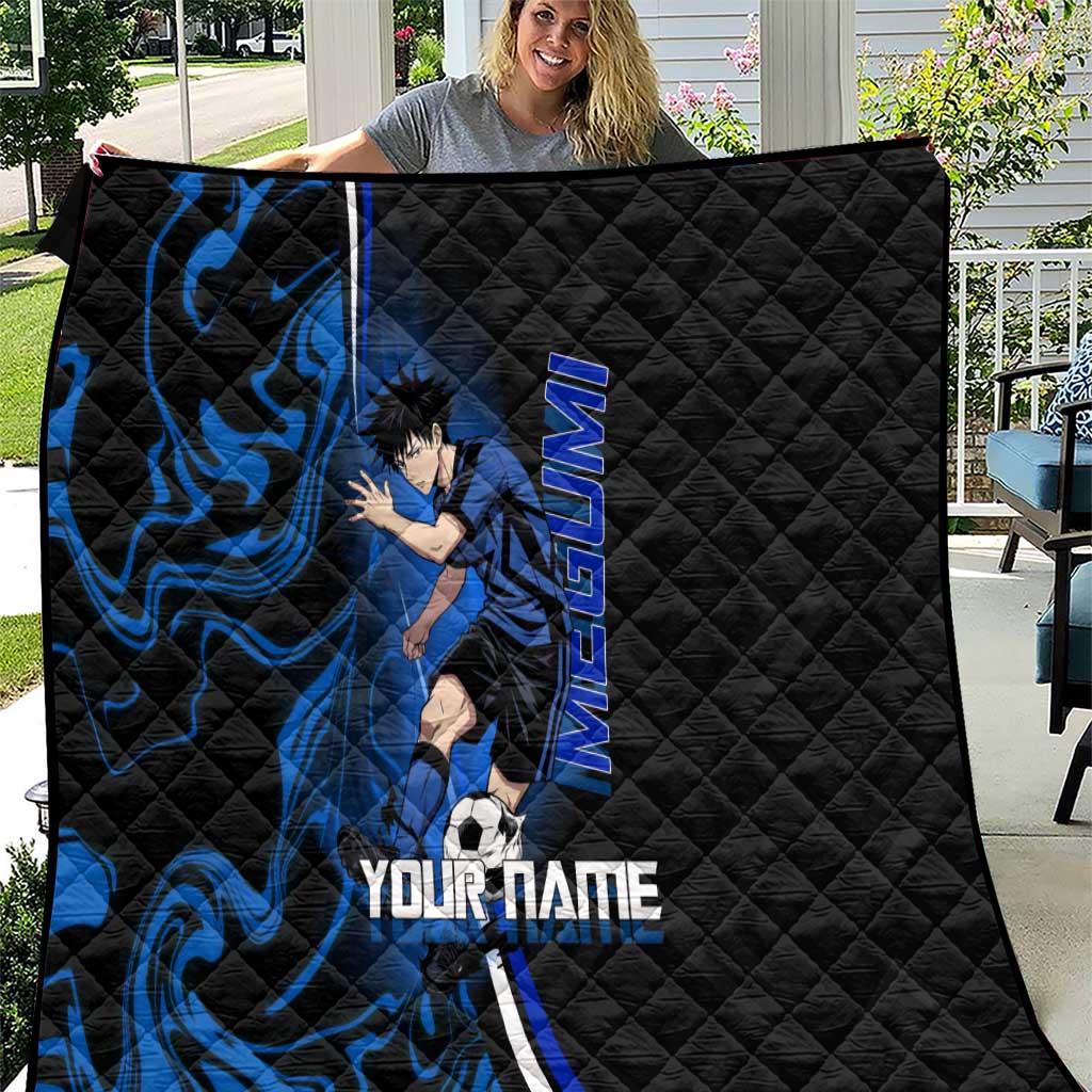 Custom Megumi Fushiguro Jujutsu Kaisen Quilt Blue Flames Soccer Theme Anime