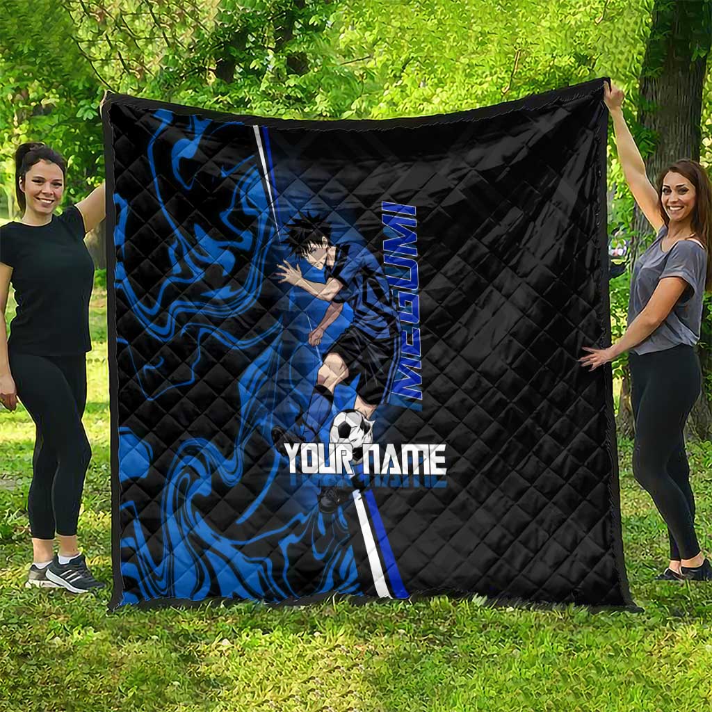 Custom Megumi Fushiguro Jujutsu Kaisen Quilt Blue Flames Soccer Theme Anime