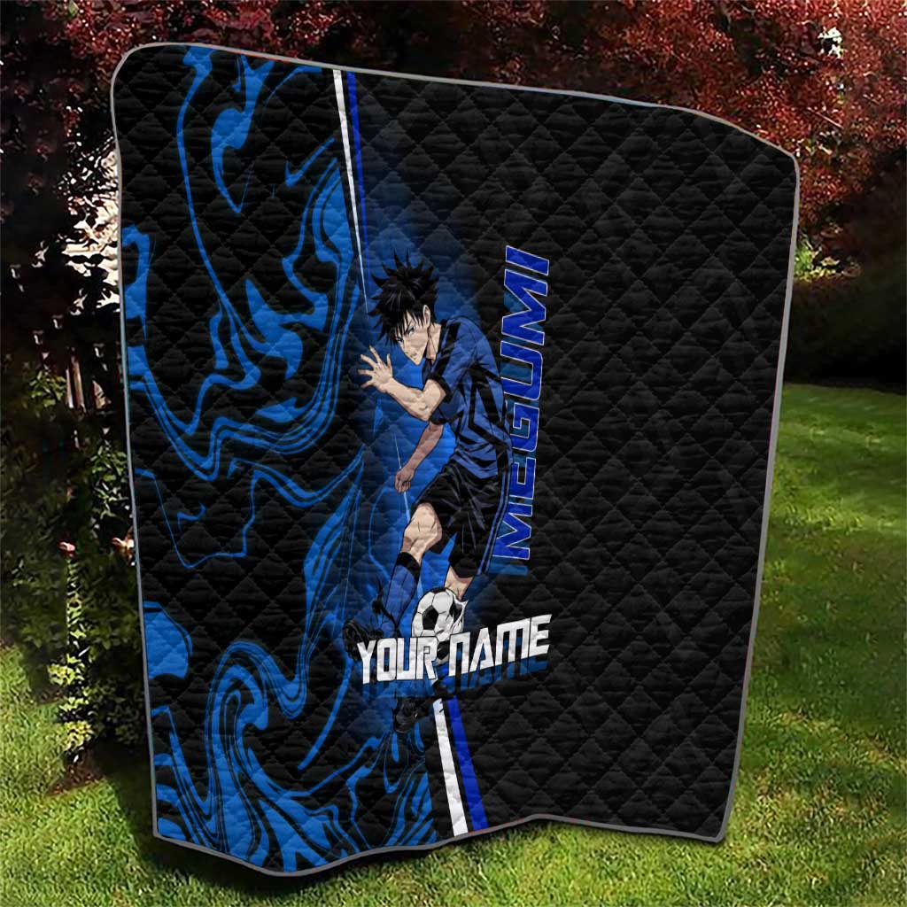 Custom Megumi Fushiguro Jujutsu Kaisen Quilt Blue Flames Soccer Theme Anime