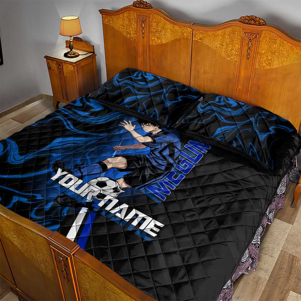 Custom Megumi Fushiguro Jujutsu Kaisen Quilt Bed Set Blue Flames Soccer Theme Anime