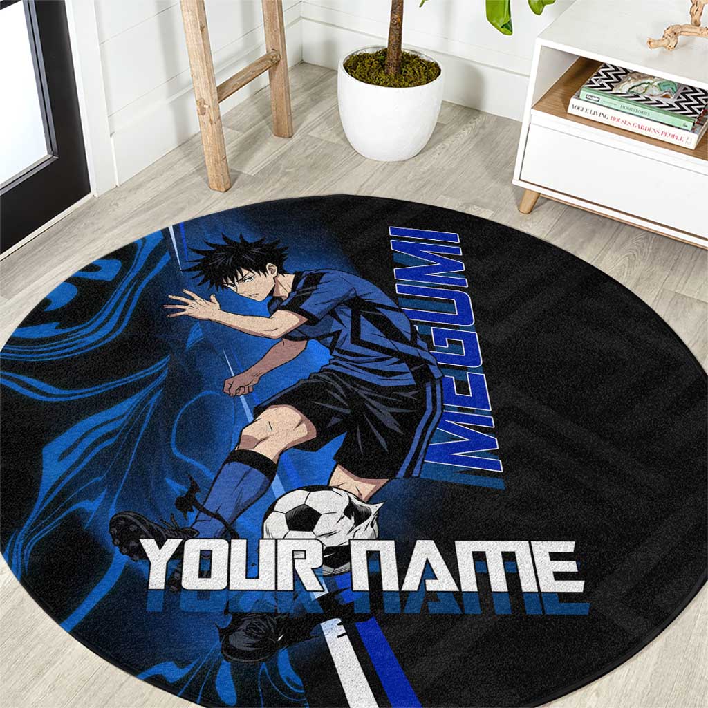 Custom Megumi Fushiguro Jujutsu Kaisen Round Carpet Blue Flames Soccer Theme Anime