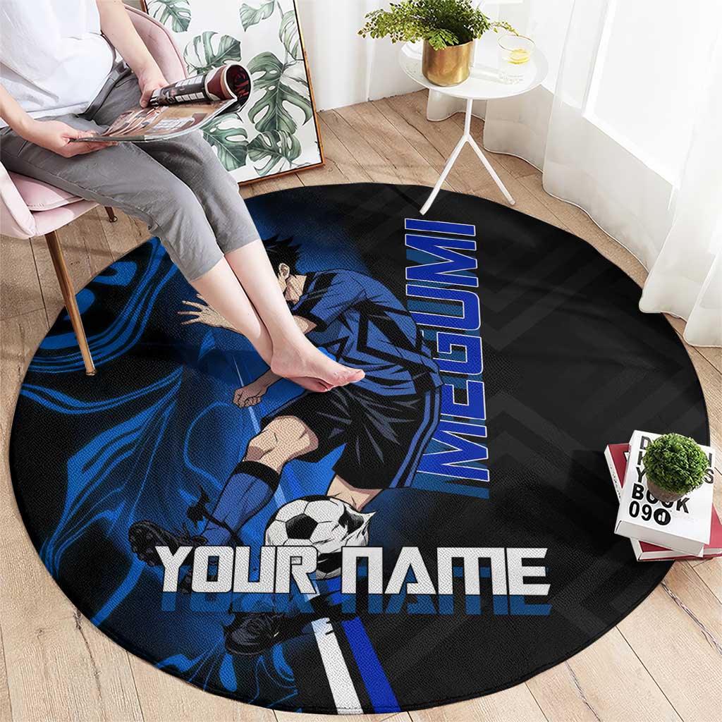 Custom Megumi Fushiguro Jujutsu Kaisen Round Carpet Blue Flames Soccer Theme Anime