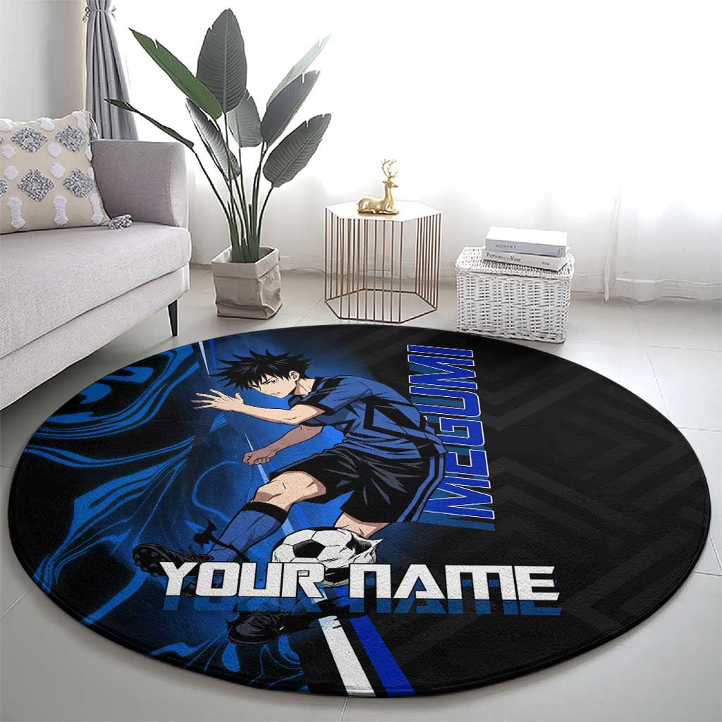 Custom Megumi Fushiguro Jujutsu Kaisen Round Carpet Blue Flames Soccer Theme Anime