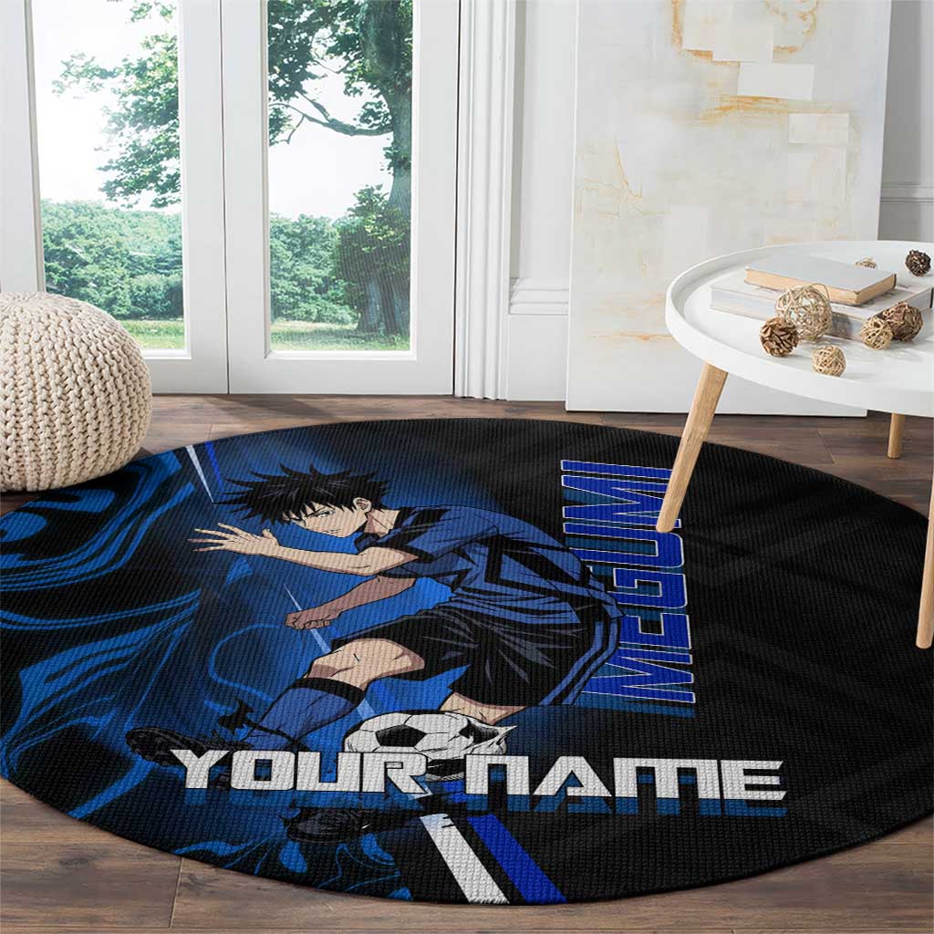 Custom Megumi Fushiguro Jujutsu Kaisen Round Carpet Blue Flames Soccer Theme Anime