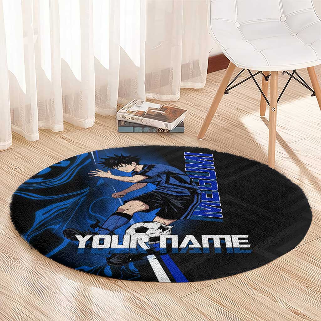 Custom Megumi Fushiguro Jujutsu Kaisen Round Carpet Blue Flames Soccer Theme Anime