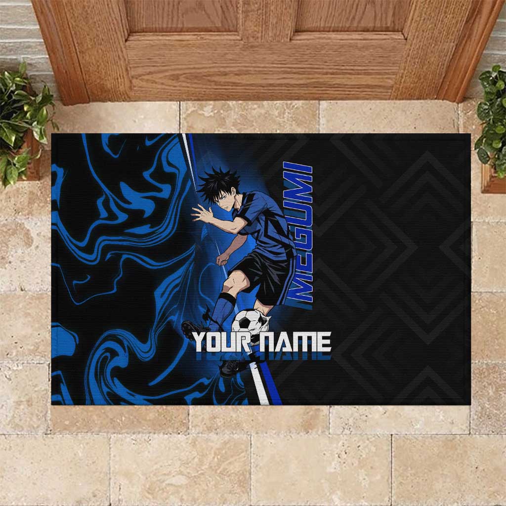Custom Megumi Fushiguro Jujutsu Kaisen Rubber Doormat Blue Flames Soccer Theme Anime