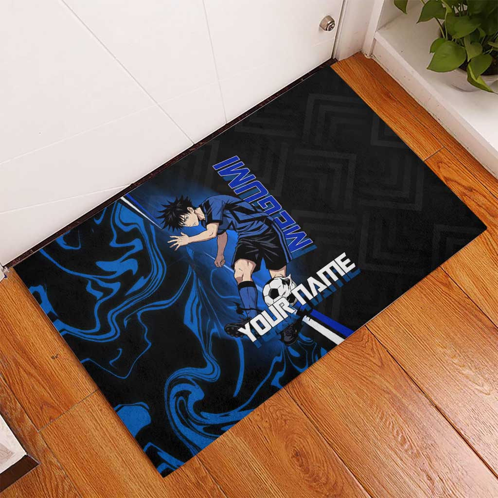 Custom Megumi Fushiguro Jujutsu Kaisen Rubber Doormat Blue Flames Soccer Theme Anime