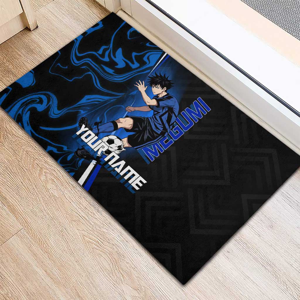 Custom Megumi Fushiguro Jujutsu Kaisen Rubber Doormat Blue Flames Soccer Theme Anime