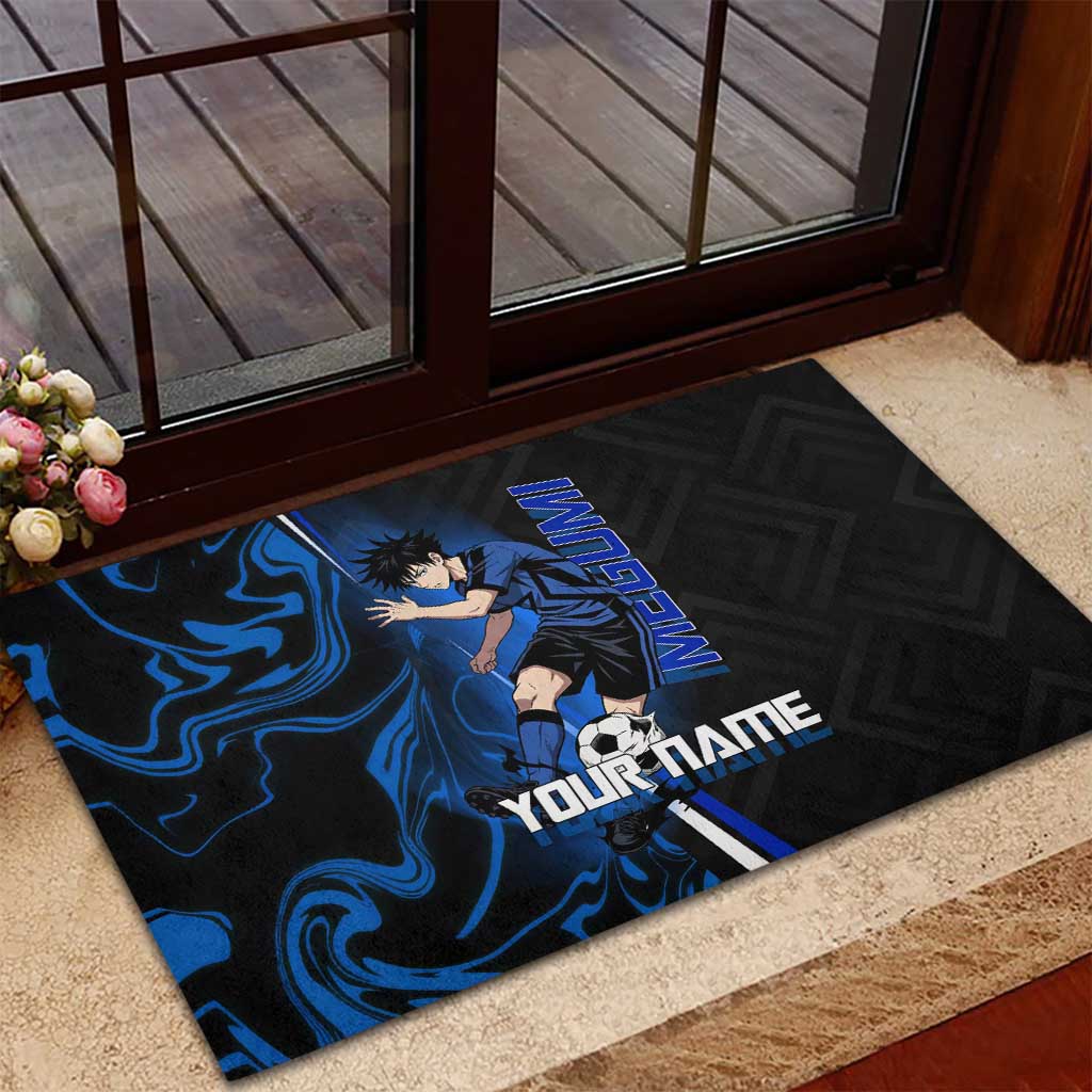 Custom Megumi Fushiguro Jujutsu Kaisen Rubber Doormat Blue Flames Soccer Theme Anime