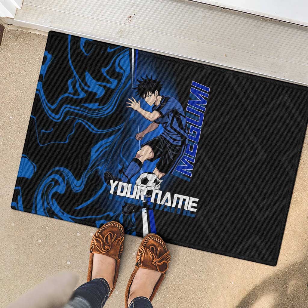 Custom Megumi Fushiguro Jujutsu Kaisen Rubber Doormat Blue Flames Soccer Theme Anime