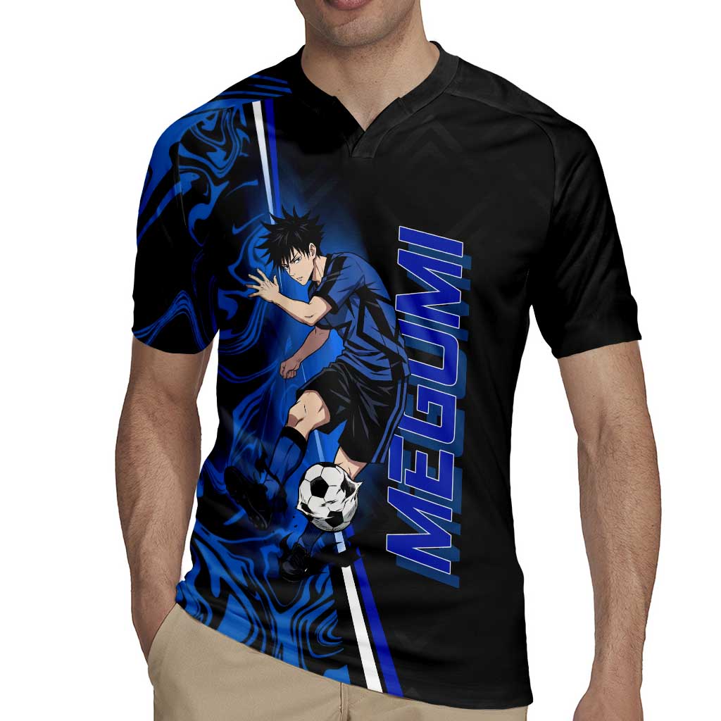 Custom Megumi Fushiguro Jujutsu Kaisen Rugby Jersey Blue Flames Soccer Theme Anime