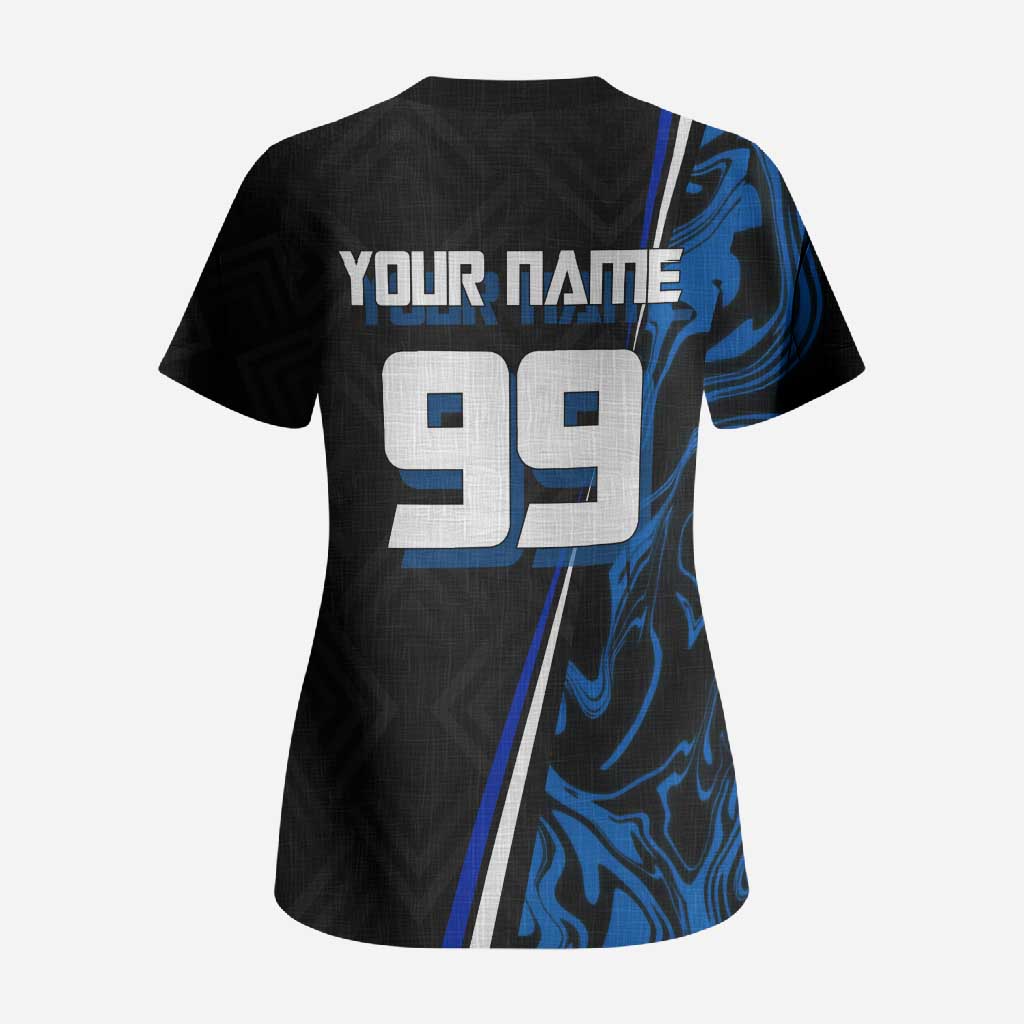 Custom Megumi Fushiguro Jujutsu Kaisen Scrub Top Blue Flames Soccer Theme Anime