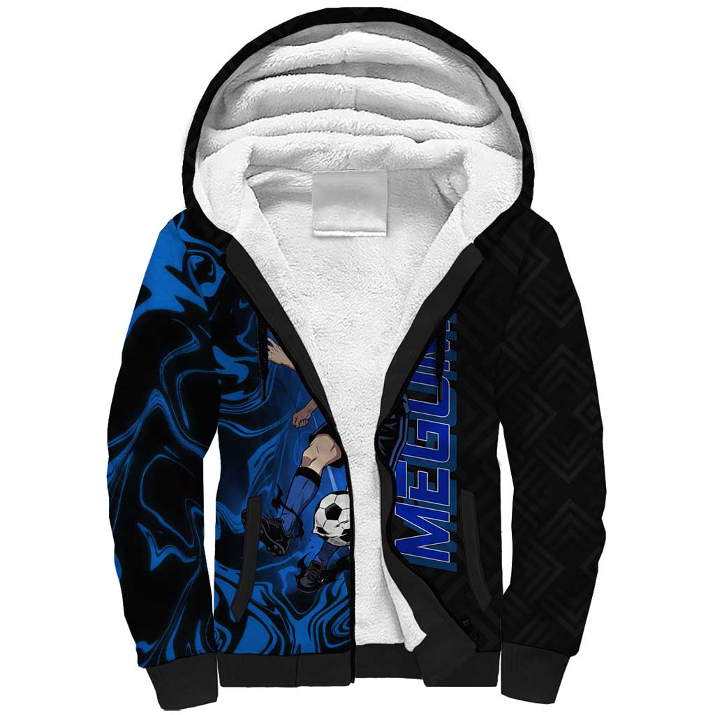 Custom Megumi Fushiguro Jujutsu Kaisen Sherpa Hoodie Blue Flames Soccer Theme Anime