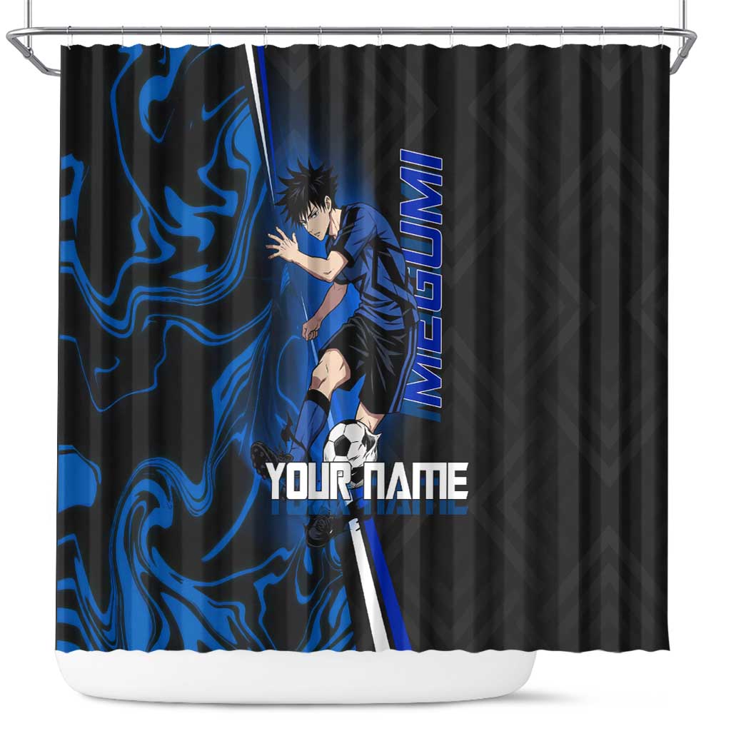 Custom Megumi Fushiguro Jujutsu Kaisen Shower Curtain Blue Flames Soccer Theme Anime