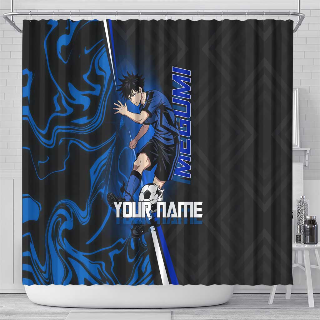 Custom Megumi Fushiguro Jujutsu Kaisen Shower Curtain Blue Flames Soccer Theme Anime