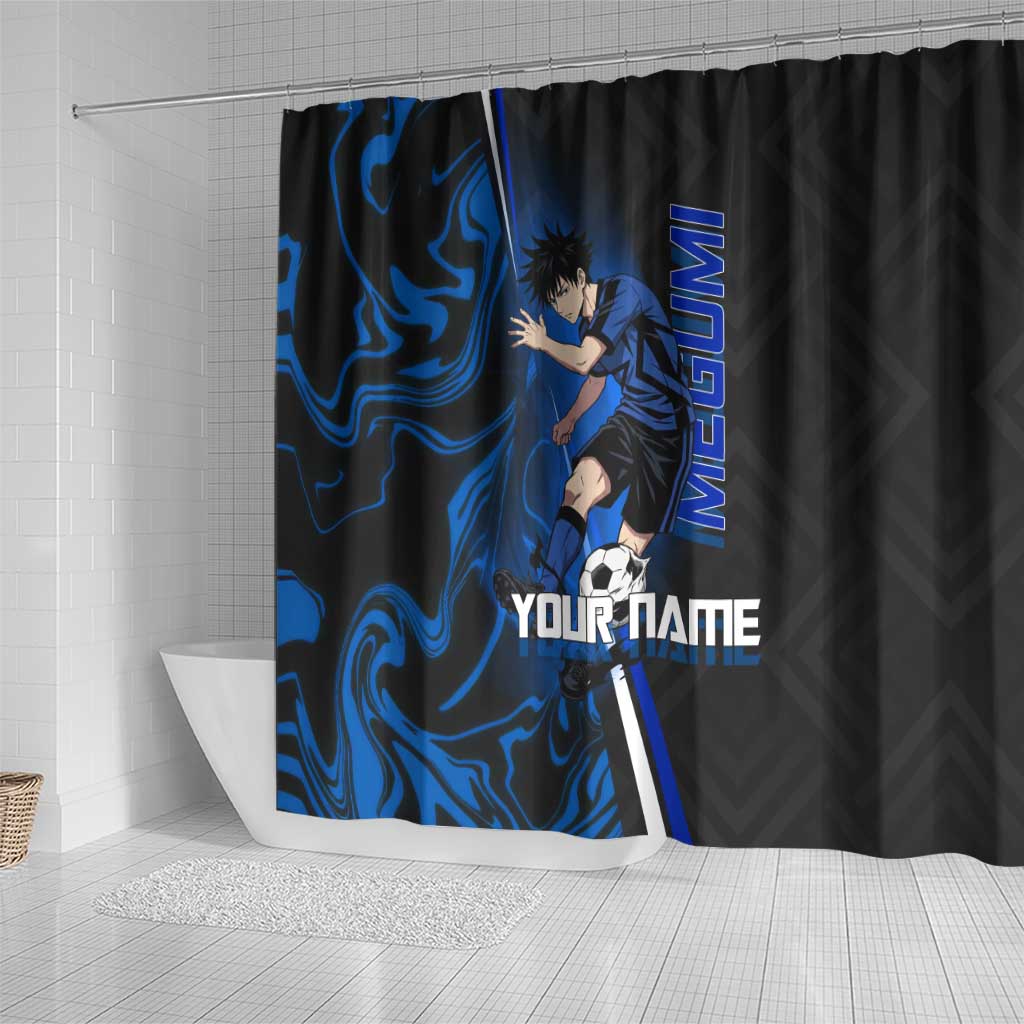 Custom Megumi Fushiguro Jujutsu Kaisen Shower Curtain Blue Flames Soccer Theme Anime