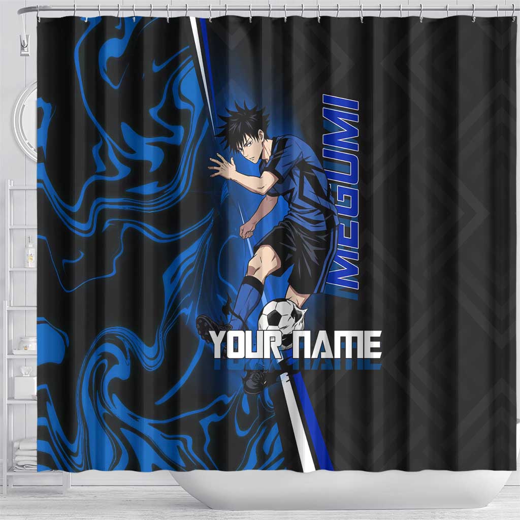 Custom Megumi Fushiguro Jujutsu Kaisen Shower Curtain Blue Flames Soccer Theme Anime