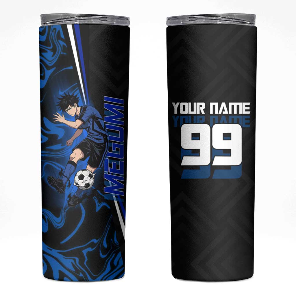 Custom Megumi Fushiguro Jujutsu Kaisen Skinny Tumbler Blue Flames Soccer Theme Anime