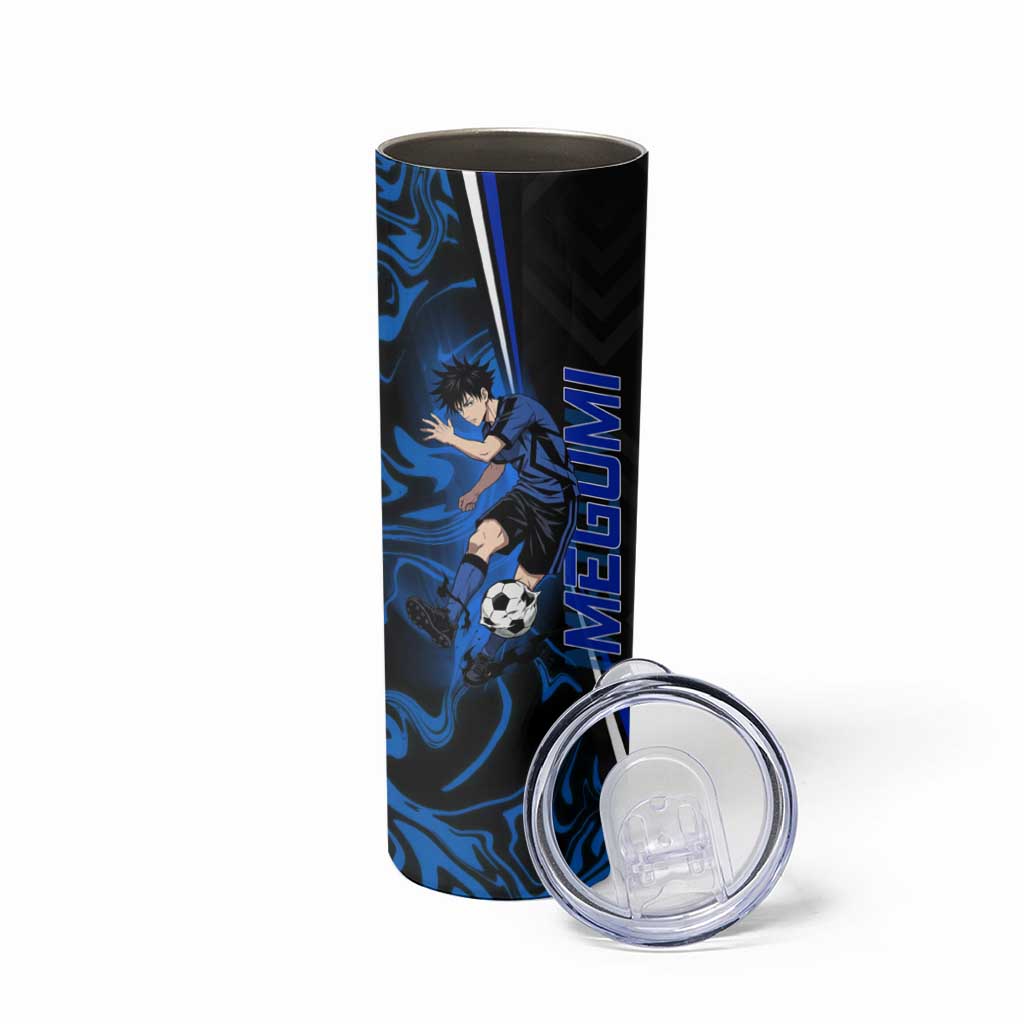 Custom Megumi Fushiguro Jujutsu Kaisen Skinny Tumbler Blue Flames Soccer Theme Anime