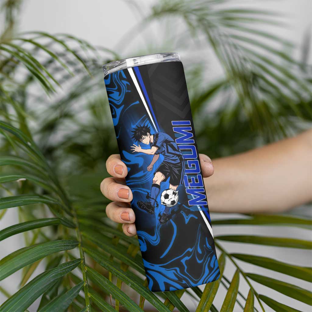 Custom Megumi Fushiguro Jujutsu Kaisen Skinny Tumbler Blue Flames Soccer Theme Anime