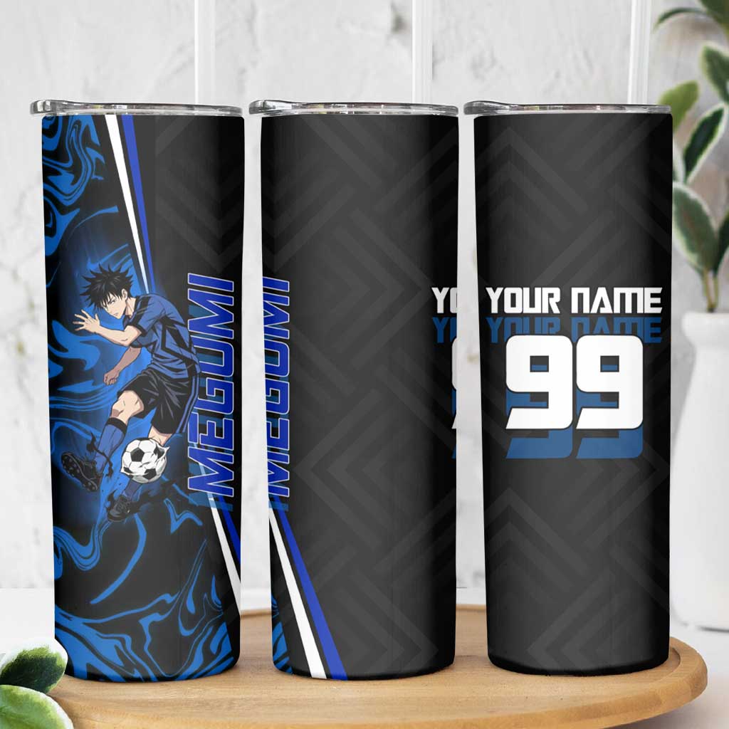 Custom Megumi Fushiguro Jujutsu Kaisen Skinny Tumbler Blue Flames Soccer Theme Anime
