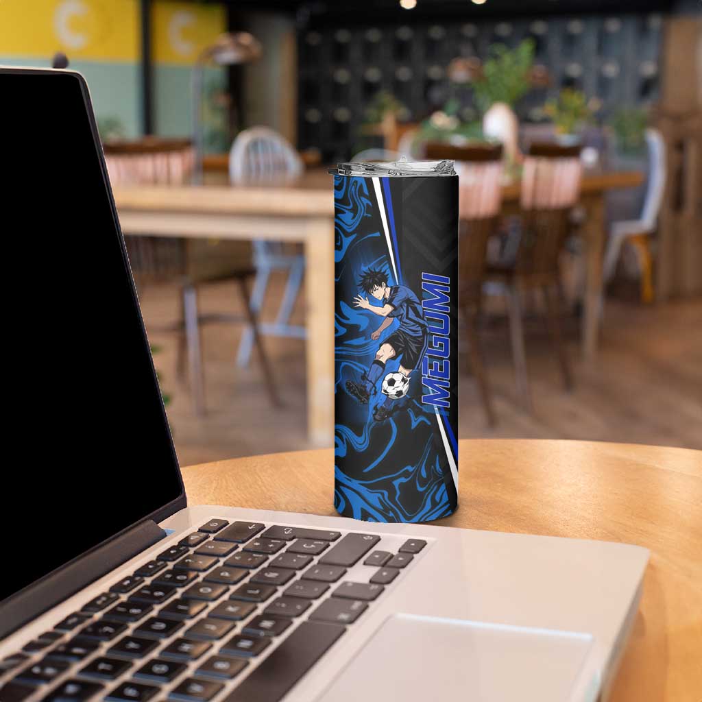 Custom Megumi Fushiguro Jujutsu Kaisen Skinny Tumbler Blue Flames Soccer Theme Anime