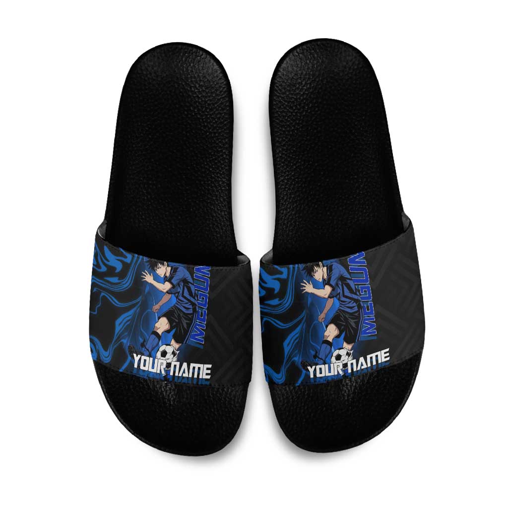 Custom Megumi Fushiguro Jujutsu Kaisen Slide Sandals Blue Flames Soccer Theme Anime