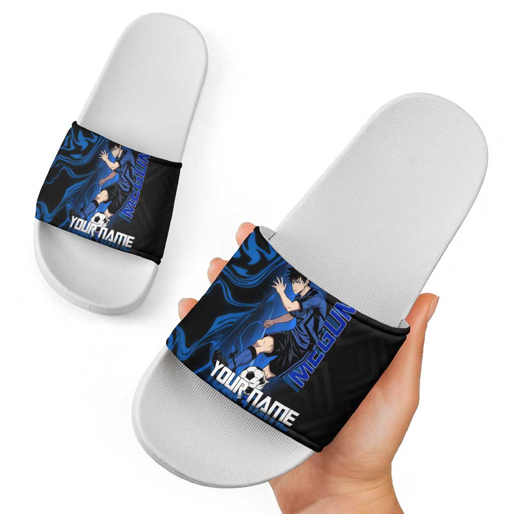 Custom Megumi Fushiguro Jujutsu Kaisen Slide Sandals Blue Flames Soccer Theme Anime
