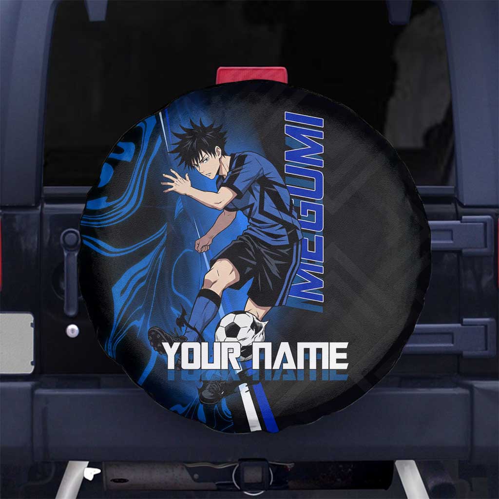 Custom Megumi Fushiguro Jujutsu Kaisen Spare Tire Cover Blue Flames Soccer Theme Anime