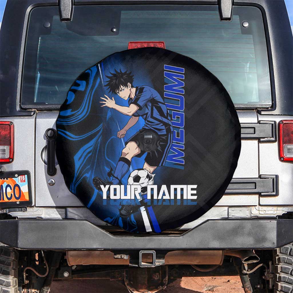 Custom Megumi Fushiguro Jujutsu Kaisen Spare Tire Cover Blue Flames Soccer Theme Anime