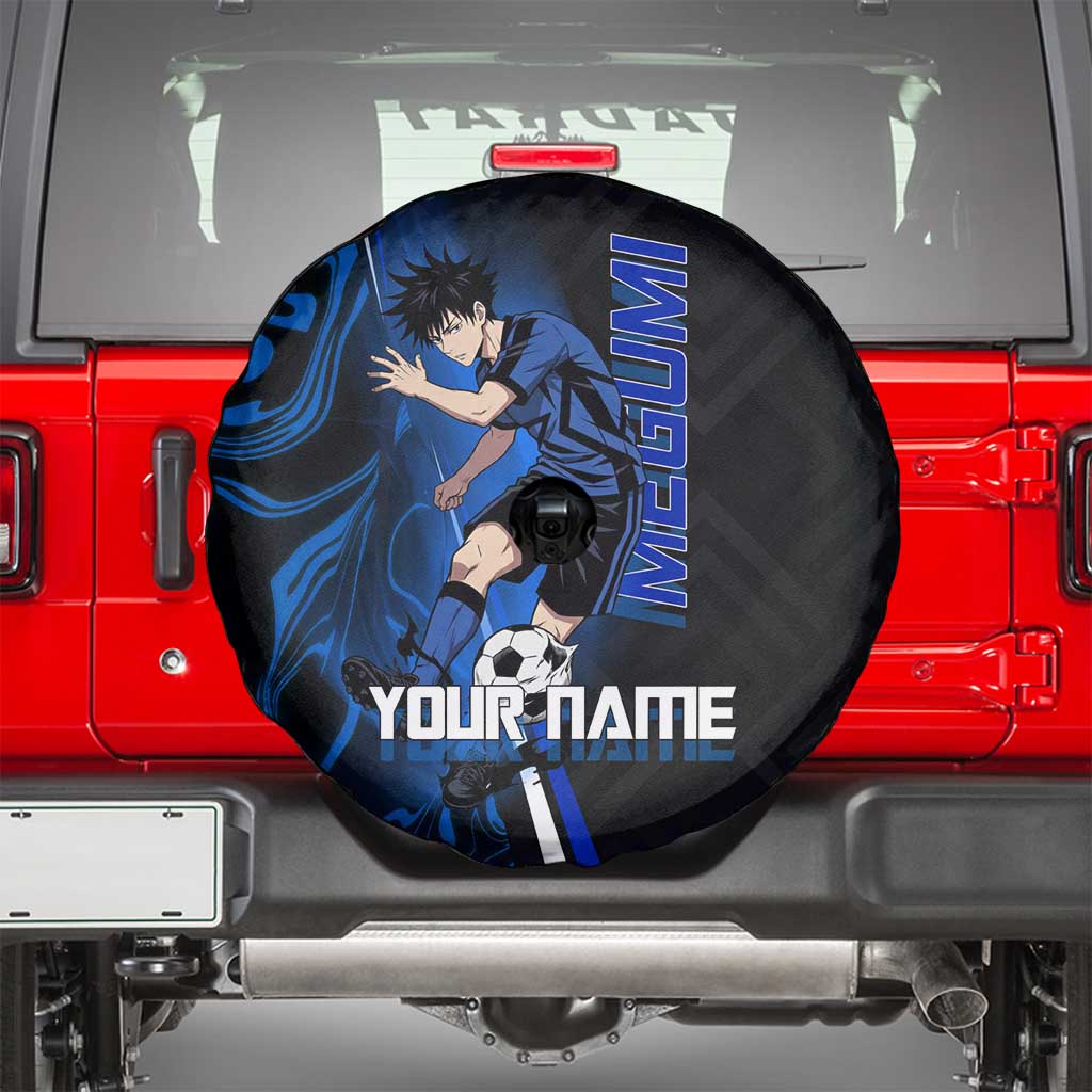 Custom Megumi Fushiguro Jujutsu Kaisen Spare Tire Cover Blue Flames Soccer Theme Anime