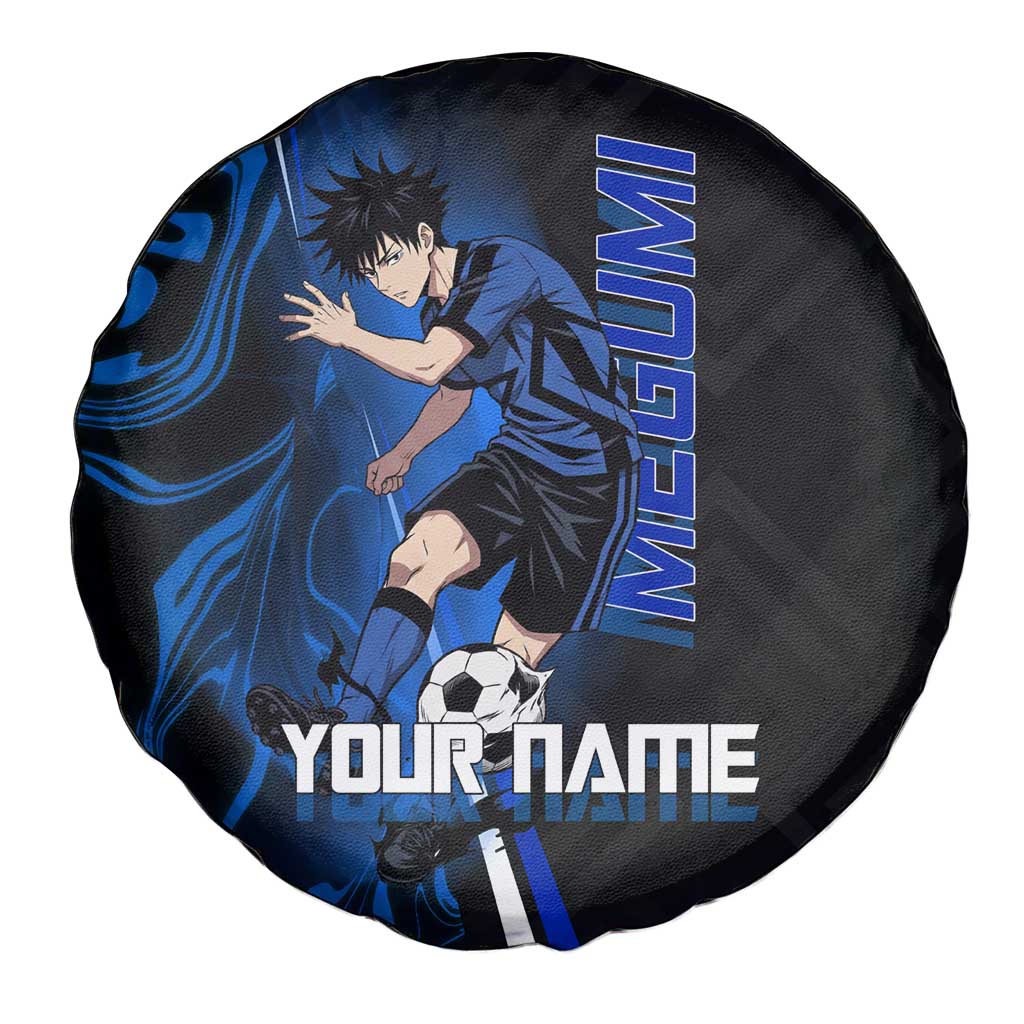 Custom Megumi Fushiguro Jujutsu Kaisen Spare Tire Cover Blue Flames Soccer Theme Anime