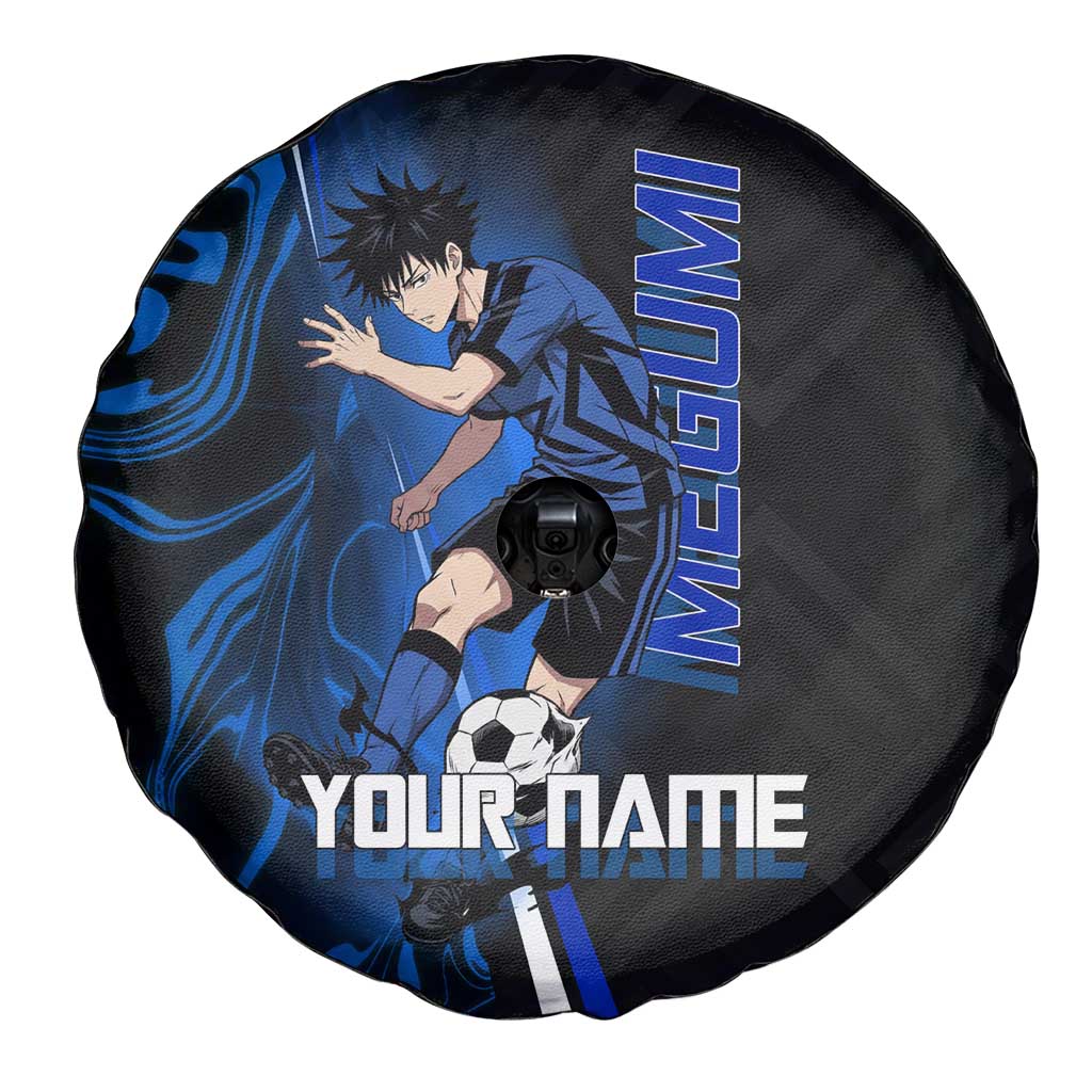 Custom Megumi Fushiguro Jujutsu Kaisen Spare Tire Cover Blue Flames Soccer Theme Anime