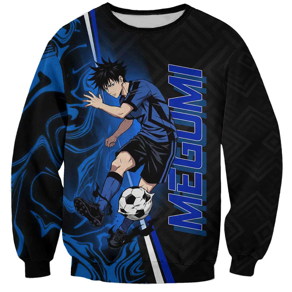 Custom Megumi Fushiguro Jujutsu Kaisen Sweatshirt Blue Flames Soccer Theme Anime