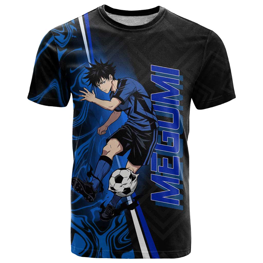 Custom Megumi Fushiguro Jujutsu Kaisen T Shirt Blue Flames Soccer Theme Anime