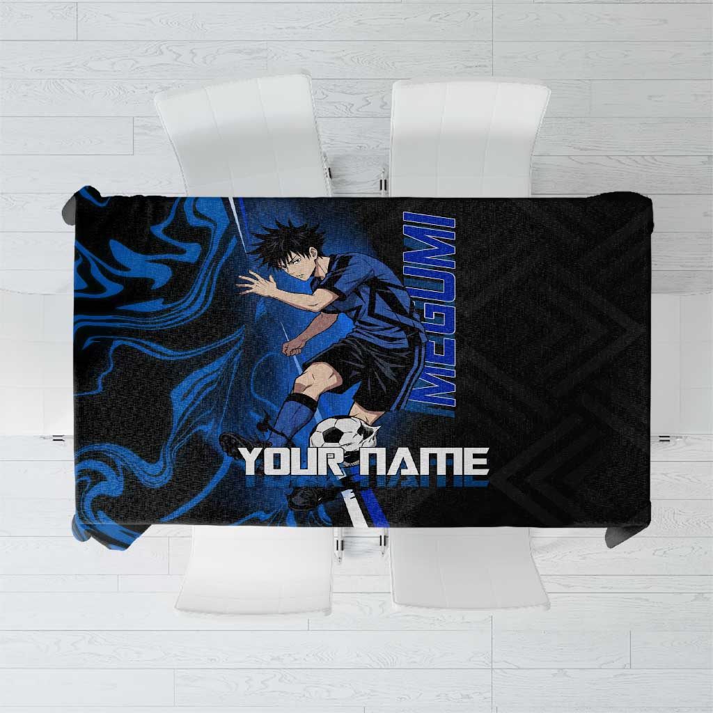 Custom Megumi Fushiguro Jujutsu Kaisen Tablecloth Blue Flames Soccer Theme Anime
