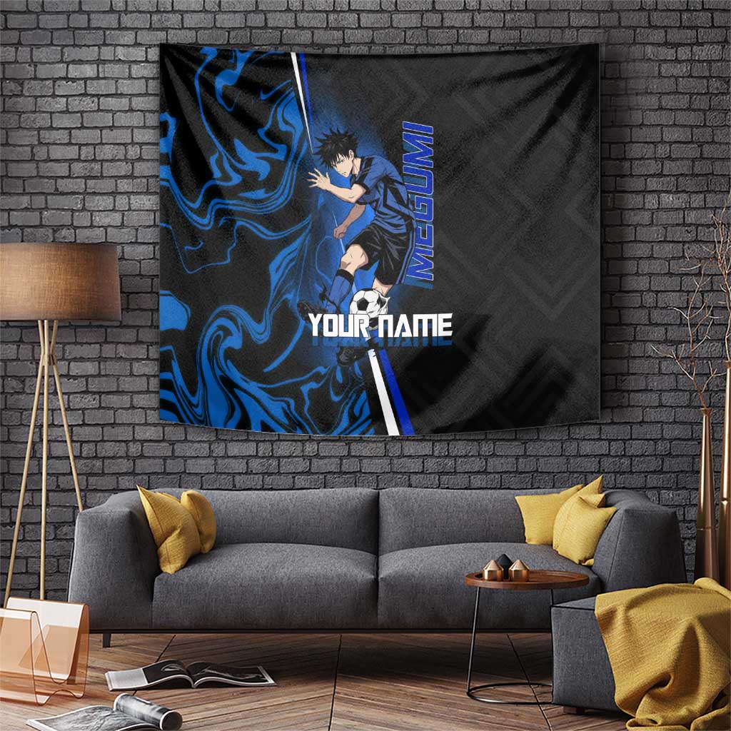 Custom Megumi Fushiguro Jujutsu Kaisen Tapestry Blue Flames Soccer Theme Anime